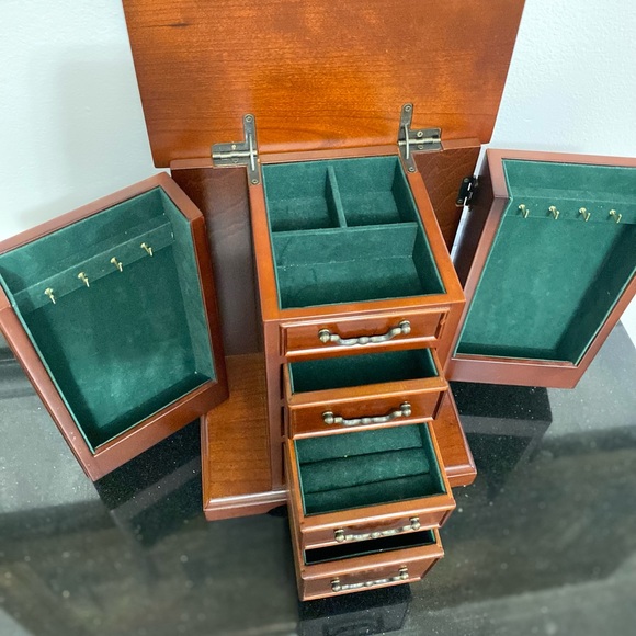 Wood Jewelry Box Drawers Doors Storage - Picture 5 of 6